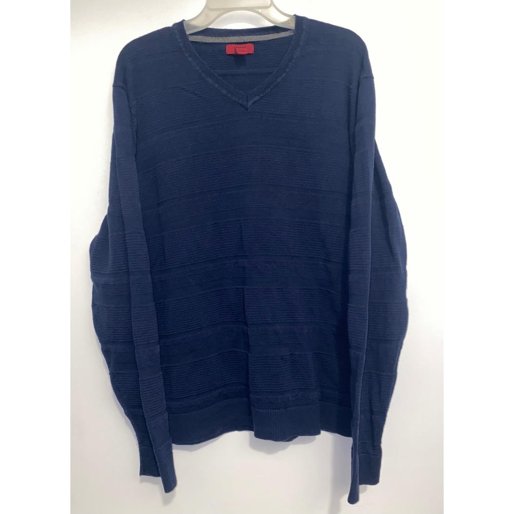Alfani Mens XXL Slim Fit V-Neck Sweater Navy Blue Textured Knit Cotton Blend